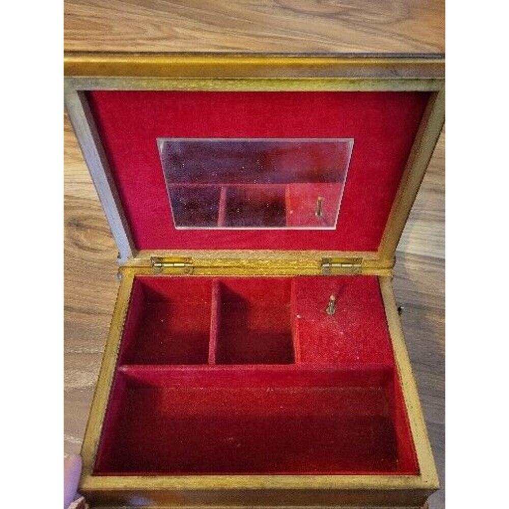Vintage Mele Jewelry Box Woman Portrait Wooden Organizer Musical Japan 8x6x2" - Picture 10 of 16